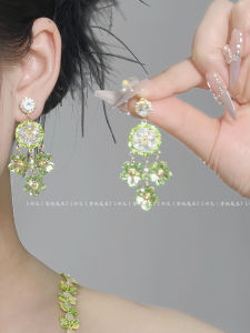 Spring Original Design Green Flower Tassel Earrings Fashionable French Style Ear Jewelry S925 Quality