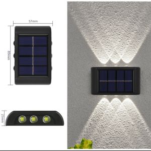 2PCs Solar Outdoor Wall Lights 6 LED Solar Wall Lamp with Up Down Lighting Waterproof Solar Fence Lights for Garden Pathway