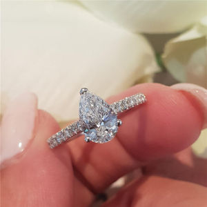 14K White Real Solid Gold 1.5CT Pear Ice Cut D Color VVS GRA Moissanite Ring 14K Yellow Gold Full Band Pave Wedding Womens Ring