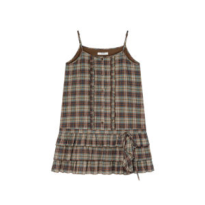 NIHAOKANONG | Đầm Ôm Vintage Họa Tiết Caro