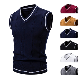 V Collar Sweater M-2XL Korean College Style Sweater Vest For men Ins V neck knitted tops Waistcoat Lelaki Loose Sleeveless knitwear