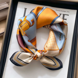 แฟชั่นหรูหราพิมพ์ 70*70 ซม.ผ้าไหมผ้าพันคอผู้หญิงซาติน Hairband Neckerchief Tie หญิงแถบคาดศีรษะ Foulard กระเป๋าริบบิ้น