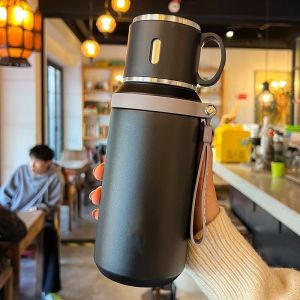 600ML Stainless Steel Insulated Bottle with Cup Lid Rope Handle Office Home Portable Thermos Cup Outdoor Kettle Coffee Cup