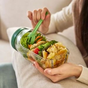 1-4pc Plastic Salad Pod Side Open Salad Jars Portable Breakfast Fruit Storage Box Sealed Leak-proof Transparent Picnic Salad Jar