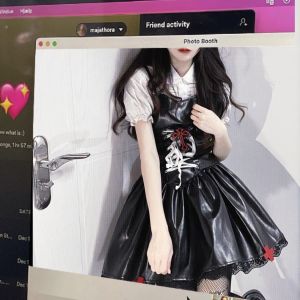 Original Subculture High Waist Slimming Punk Style PU Leather Mini Dress Strap Dresses for Young Women 18-24 Years Old