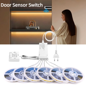 EU 220V Smart Door Sensor Auto Switch COB LED Strip Light 1-10PCS Set Integrated Lighting For Cabinet Showcase Cupboard Wardrobe