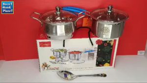 [Support Gas/Induction Stove] Classic 5pcs Stainless Steel Cookware Set 1.5L Deep Kadai & 1.5L Sauce Pan with Glass Lid