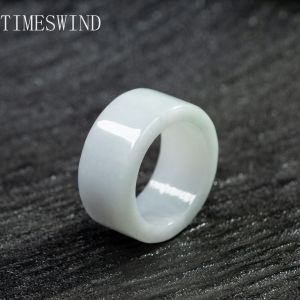TIMESWIND Natural Original Myanmar A-Type Jade White Straight Edge Wide Ring for Women Men Fashionable Jewelry with Certificate