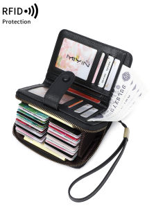 MIYIN Retro Large Capacity RFID Shielded Womens Short Wallet Multi Card Slot Organ Credit Card Bag Multi Functional Zero Wallet