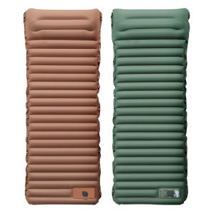 Inflatable Air Mattress for Camping with Foot Pump and Pillow 10cm Thick Portable Sleeping Pad for Outdoor Activities Green