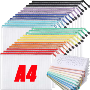 5pcs Waterproof A4 File Bag for Students / Thick PVC Zippered Document Holder / Transparent Exam Paper Organizer / Heavy Duty Portfolio Case / Portable File Storage Pouch for Travel