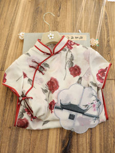 Red Floral Embroidery Satin Short Sleeve Cheongsam Qipao Vintage Style Daily Wear Comfortable Breathable Long Dress for Spring