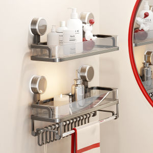 Bathroom Suction Cup Storage Rack Toilet Cosmetic Organizer Wall Mounted No Drilling Required Bathroom Accessories Shelf