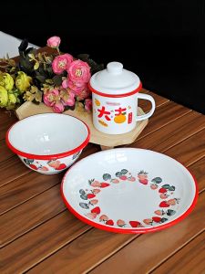 Fei Ran Te Thick Outdoor Enamel Cup Bowl Plate Set Courtyard Luxury Outdoor Cutlery Childrens Supplementary Food Bowl Plate High Temperature Resistant