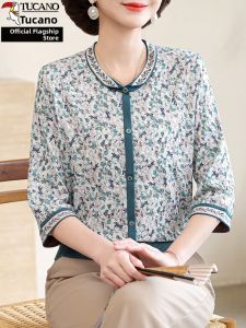 TUCANO | Turn-down Collar Long Sleeve Youthful Foundation T-Shirt For Middle-aged-and-elderly Women