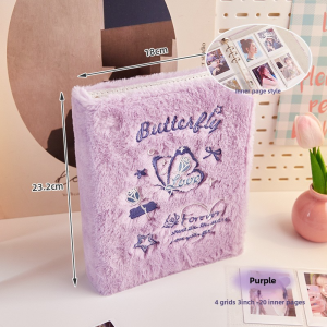 Butterfly plush card book embroidery high appearance level 4 grid loose-leaf album Girl love bean 3 inch small card star storage