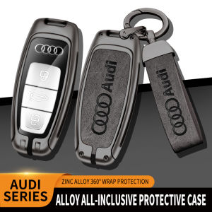Leather Smart Car Key Remote Fob Shell Case Cover Chain For Audi A3 A4 A6 A7 A8 Q5 Q8 E-tron Zinc Alloy Metal Holder Protector Keychain