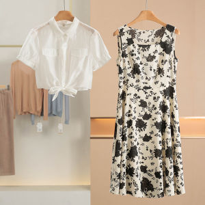 Bộ Váy Không Tay in Họa Tiết + Áo Khoác Có Thắt Lưng Mùa Hè 2025 Xuất Xứ Trung Quốc Thương Hiệu XKING Váy Dài Vừa Phải