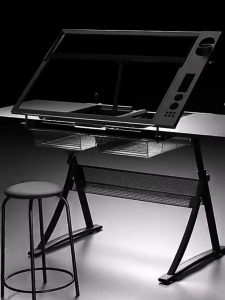 LuckyBabe Drawing Glass Table Lift Drawing Table Leather Ottoman With Extra Side Table Drawers Multifunctional Home Office Workstation For Writing Drawing Crafting And Storage