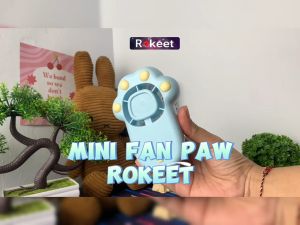 Rokeet Kipas Angin Mini Portable Genggam Gantung Bentuk Telapak Kaki Paws Hewan Lucu FREE LANYARD