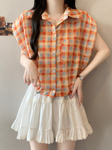 Colorful Check Slimming Design Short-sleeved Shirt for Summer