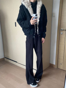 Black Bell Bottom Mens Pants Autumn Drape Straight Leg Slimming Long Leg Effect American High Street Slim Casual Trousers