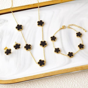 Bộ Trang Sức Hoa Năm Cánh Mạ Vàng 18k 3 Món Dành Cho Nữ Gồm Vòng Cổ Bông Tai Và Lắc Tay Acrylic Cổ Điển Thích Hợp Cho Tiệc Tùng Và Sử Dụng Hàng Ngày