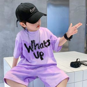 Childrens Sporty Two-Piece Set Short Sleeve Shorts Quick Dry Breathable Skin-Friendly Boys Girls Performance Outfit Summer