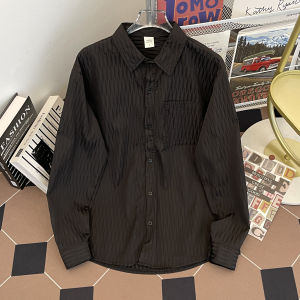 เสื้อเชิ้ตแขนยาวทรงหลวมสไตล์เกาหลีสำหรับผู้ชาย ทรงหลวม ดีไซน์พับ ทรงลำลอง สีสันสดใส ทรงหลวม ทรงหลวม