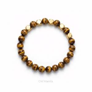 CW Manila - 0SIRIS Stretch Bracelet - 8mm Tiger Eye Stones with Truncated Spacers - Charm Bracelet