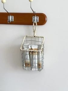 Wall Hanging Storage Baskets Iron Wall Organizer Basket Rustic Wire Basket for Kitchen Bathroom Farmhouse Decor