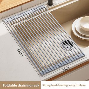 Kitchen Sink Drain Rack Dish Drainer Multi-Functional Folding Space Saving Silicone Material No Installation Required