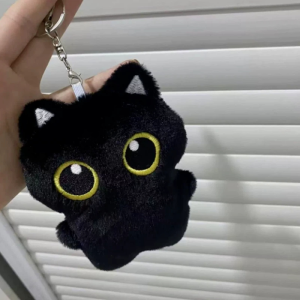 New Kawaii Big Eyes Cat Plush Doll With Scarf Black Cat Keychain Bag Pendant Cartoon Kitten Ornament Festival Gift For Friends