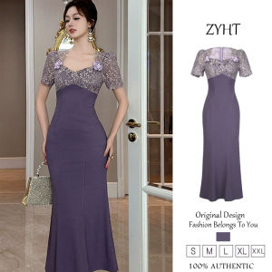 ZYHT ชุดเดรสผู้หญิงชุดเดรสทำงานผ้าทอชุดหางปลาชุดเดรสสีม่วงชุดเดรสออกงานชุดเดรสแต่งงานหรูหราชุดเดรสปาร์ตี้ชุดราตรี21670