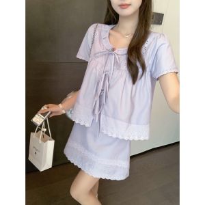 Korean Sweet Lacy Hollow Out Floral Two-piece Set