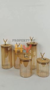 HOMYNEST Toples Kaca Kedap Udara Motif Rusa Gold Mewah Estetik