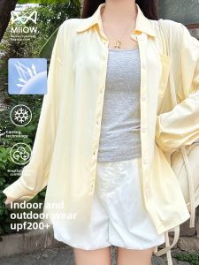 MiiOW | Womens Loose Ice Silk UV Protection Shirt Breathable Sunshade Top Summer New Style MiiOW Cat Person Korean Style Long Sleeve Polo Neck
