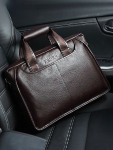 FEGER | Feger Genuine Leather Mens Crossbody Bag Casual Business Style Single Shoulder Handbag For 13 Inch Laptop Soft Square Shape
