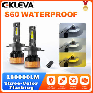 EKLEVA S60 2pcs 120W Tri-Color LED Headlights with Remote Dual Projector Lens & Cooling Fan Cars Accessories  Headlights with H1 H4 H11 9005 9006 9012 6500K 4300K 3000K