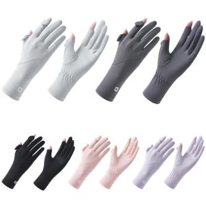 Summer Sun Protection Gloves Anti UV Ice Silk Lengthened Wrist Cycling Gloves Non Slip Touch Screen Running Outdoor Gloves