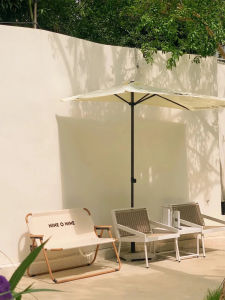 Internet Celebrity Sunshade Height Adjustable Outdoor Half Umbrella White Sun Umbrella Patio Umbrella Garden Terrace Garden Umbrella