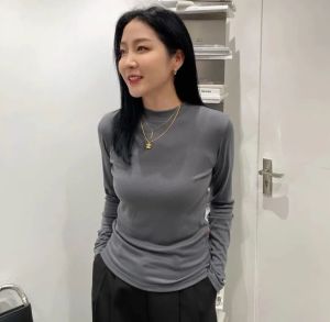 New Autumn Spring Versatile Slim Side Slit Vest and T-Shirt Suit Set