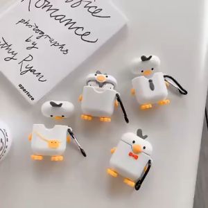 Cute Kawaii Cartoon Cover Soft Silicone Case For AirPods 1/2 Case Anti-fall Shookproof Wireless Bluetooth Earphone Protective Cover with Keychain Automatic Switch Secure Lock