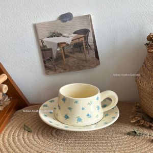 Floral French Style Ceramic Coffee Cup and Saucer Set