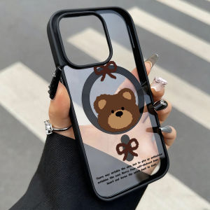 เคสโทรศัพท์แบบแม่เหล็กพร้อมสายคล้องคอสุดหรู สำหรับ iPhone 17 Pro 16 Pro Max 13 11 15 14 12 17promax ป้องกันการกระแทก ผลิตจากอะคริลิกด้านลายหมี