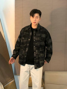 LIUBU | American Vintage Check Denim Jacket Mens Short Workwear