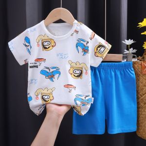 Summer Childrens Pure Cotton Short Sleeve Cartoon Thin Clothes Set Boys Casual Wear School Gift Suitable for Various Ages