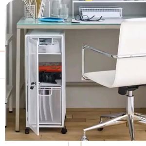 HYD0 Modern Style Metal Grid File Cabinet with Lock And Universal Wheels Office Desk Cabinet Storage Organizer 3 Layers Iron Material 1A23B