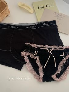 ชุดกางเกงบ็อกเซอร์คู่รัก Pure Desire ลายหัวใจสีชมพูและดำ ผ้าฝ้าย ทรงเอวกลาง สำหรับคู่รัก ชุดชั้นในสุดเท่สำหรับวันวาเลนไทน์
