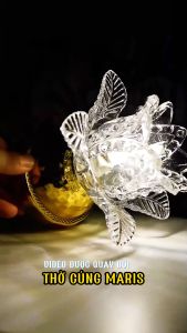 Đèn Hoa Sen Thủy Tinh Nguyên Khối LED Màu Vàng Để Bàn Thờ Phật Bàn Thờ Gia TiênĐèn Thờ Cúng Đẹp [MR-THUYTINH-1]